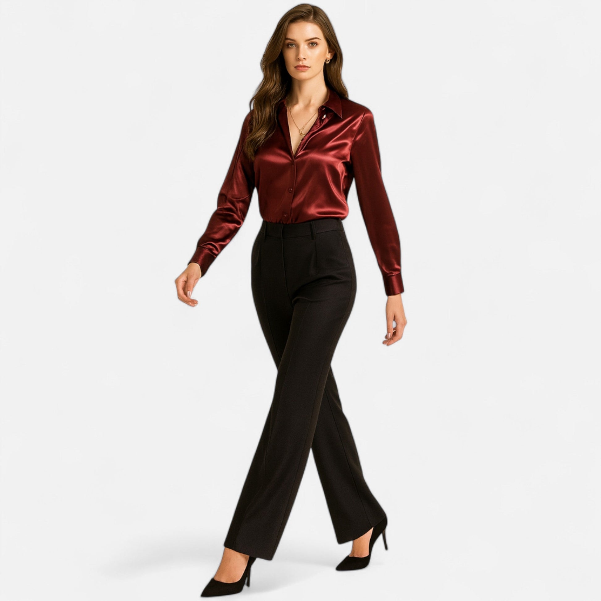 Dorevelle Women’s Satin Blouse - Sophisticated Long Sleeve Elegance