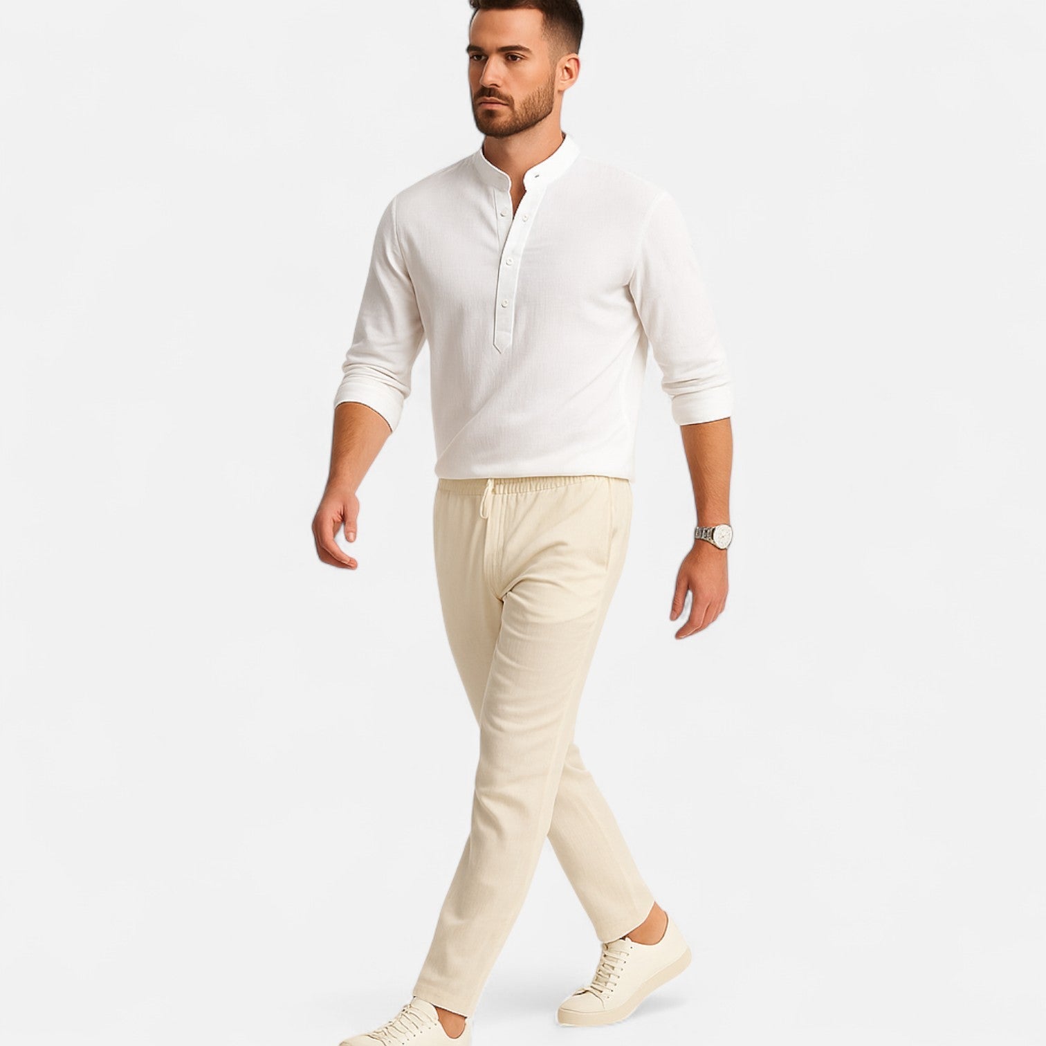Dorevelle Men’s Linen Henley Shirt with Heritage Collarless Design for a Classic and Stylish Look