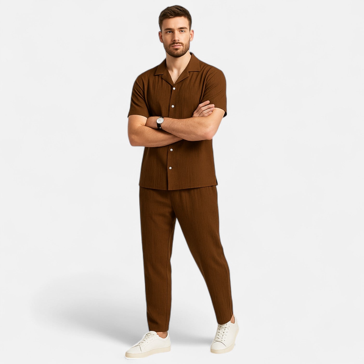Dorevelle Men’s Linen Set – Stylish Riviera Button-Up Comfort