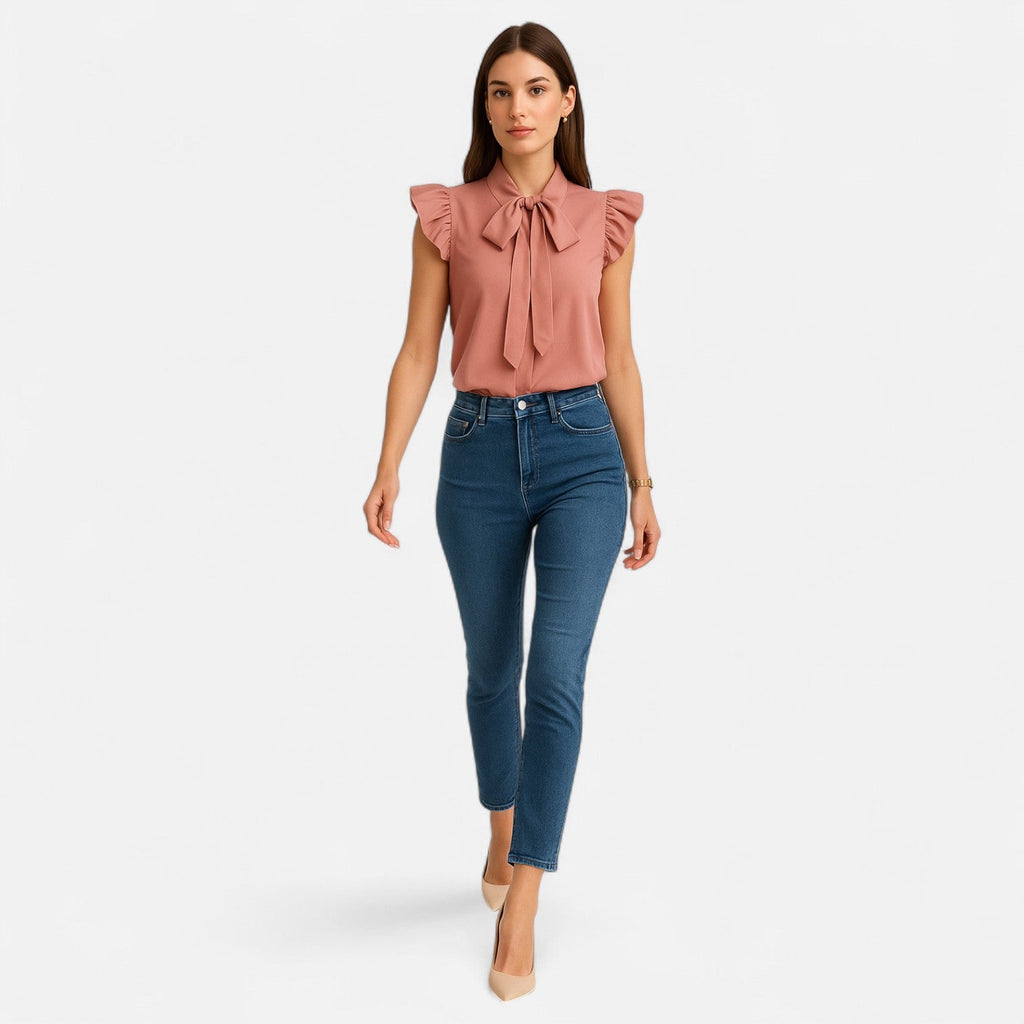 Dorevelle Opaca Collo Donna – Top in Chiffon con Nastrino Senza Maniche