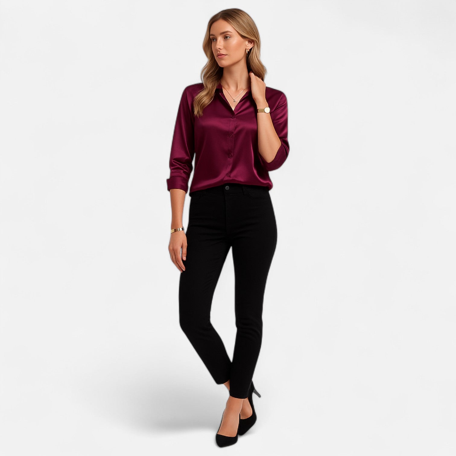 Dorevelle Women's Elegant Satin Shirt with Heritage Collar for a Classic Stylish Look