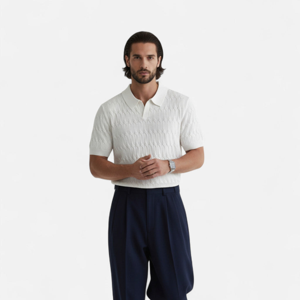 Dorevelle | Herren Strick-Polohemd mit Jacquard-V-Ausschnitt – Elegante Vielseitigkeit