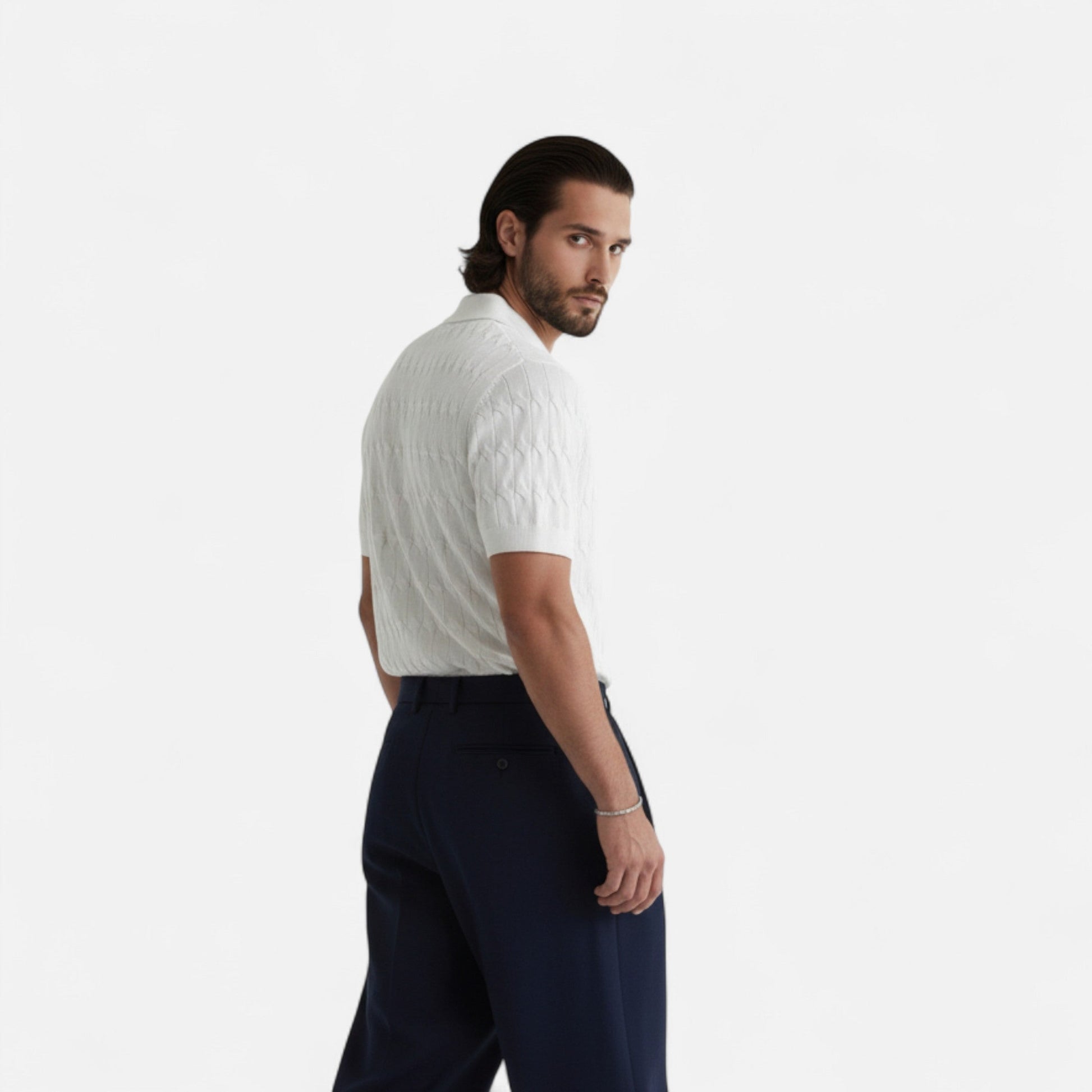 Dorevelle | Herren Strick-Polohemd mit Jacquard-V-Ausschnitt – Elegante Vielseitigkeit