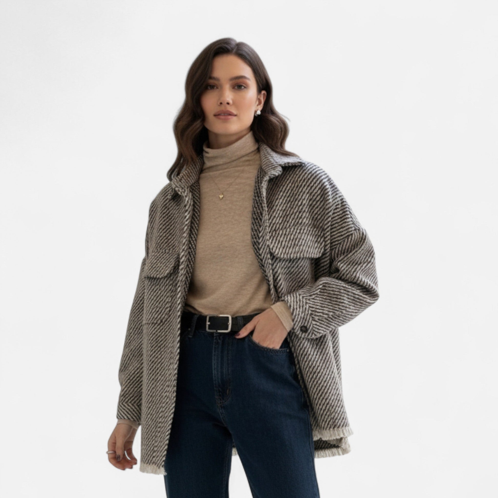 Dorevelle Damen Wolljacke – Elegante Karomuster-Polo-Kragen für einen stilvollen Look