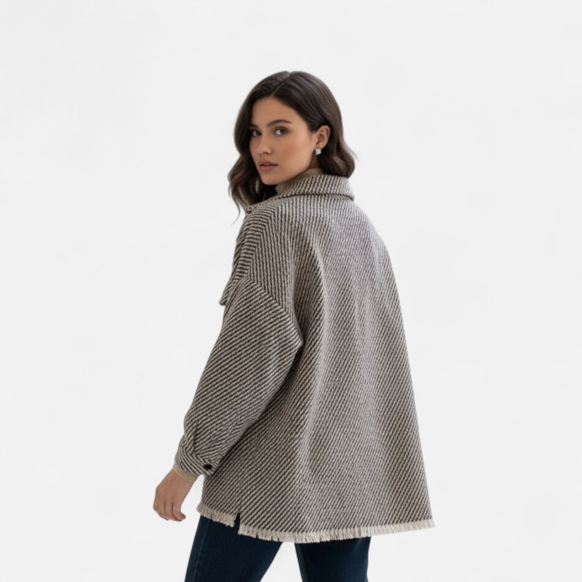Dorevelle Damen Wolljacke – Elegante Karomuster-Polo-Kragen für einen stilvollen Look