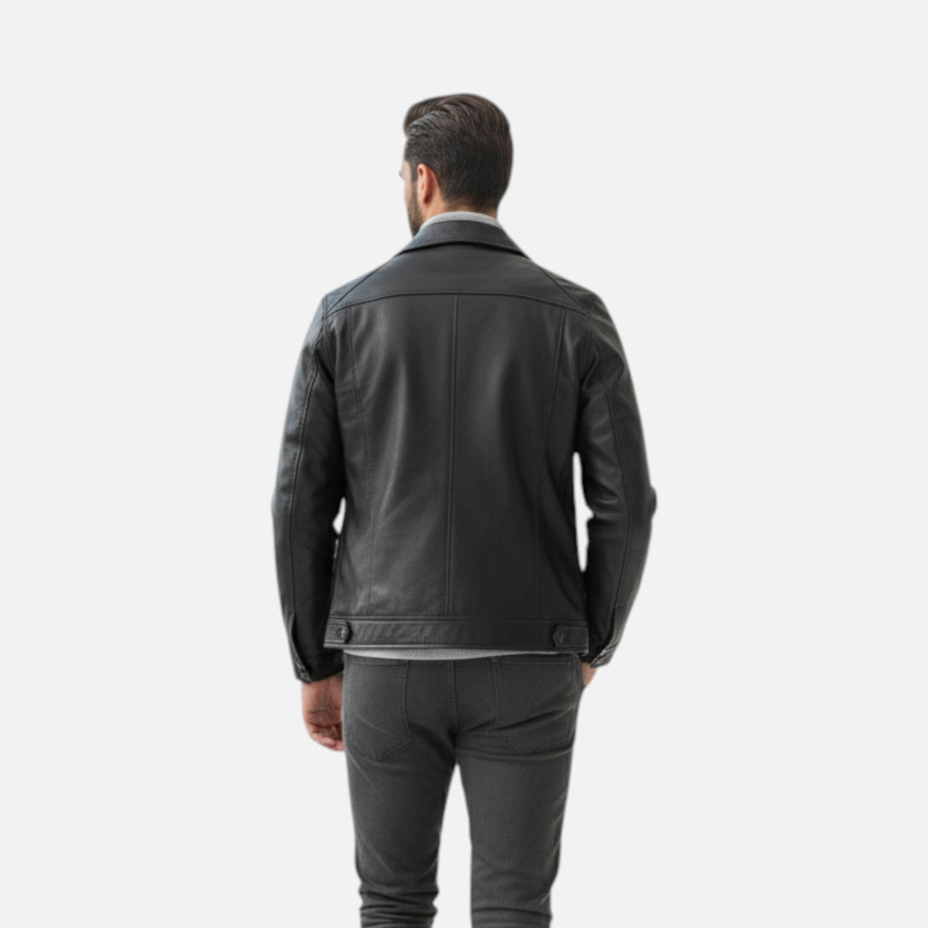 Dorevelle | Men’s Polo Leather Coat – Classic Straight-Hem Design