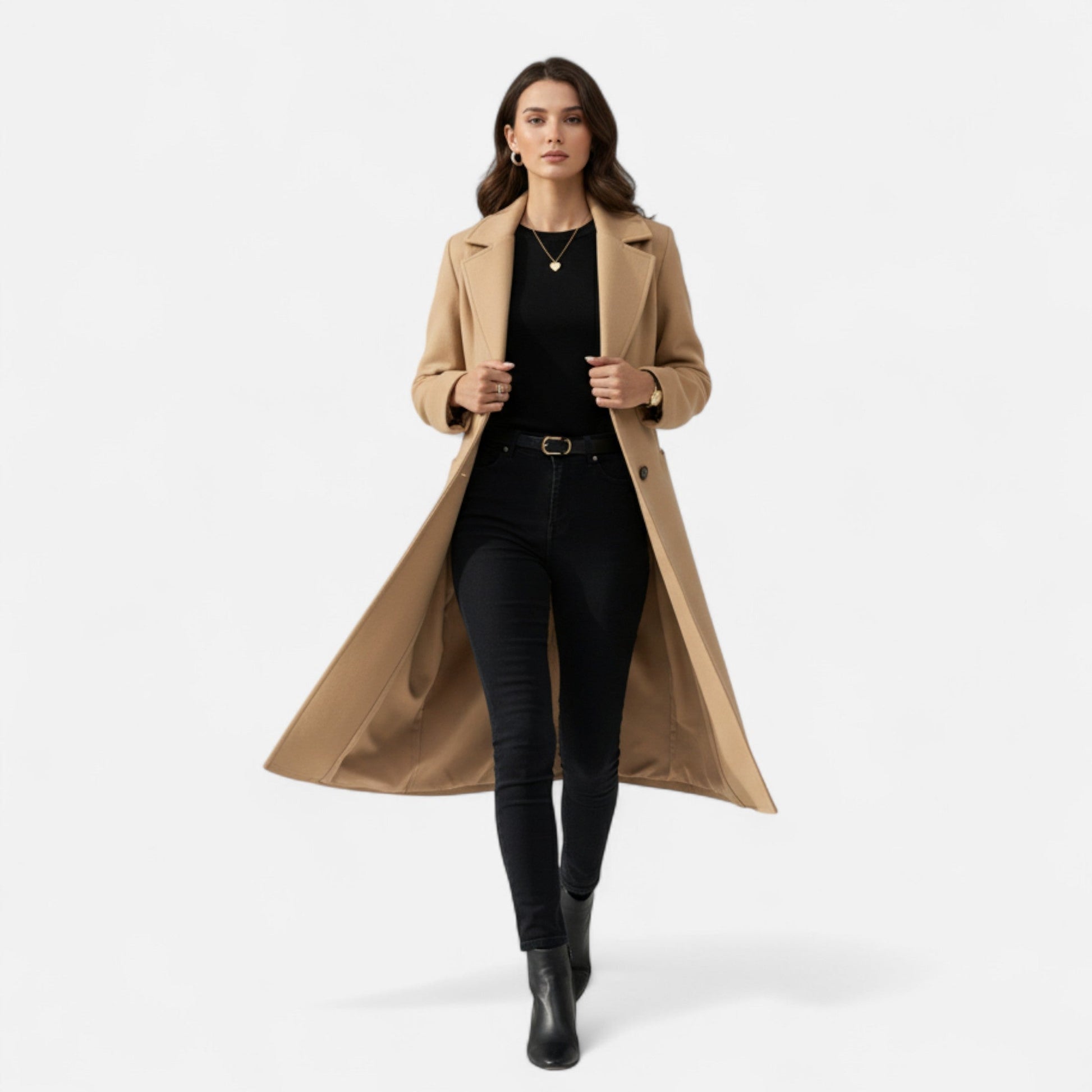 Dorevelle | Women's Elegant Tweed Overcoat with Stylish Belted Design