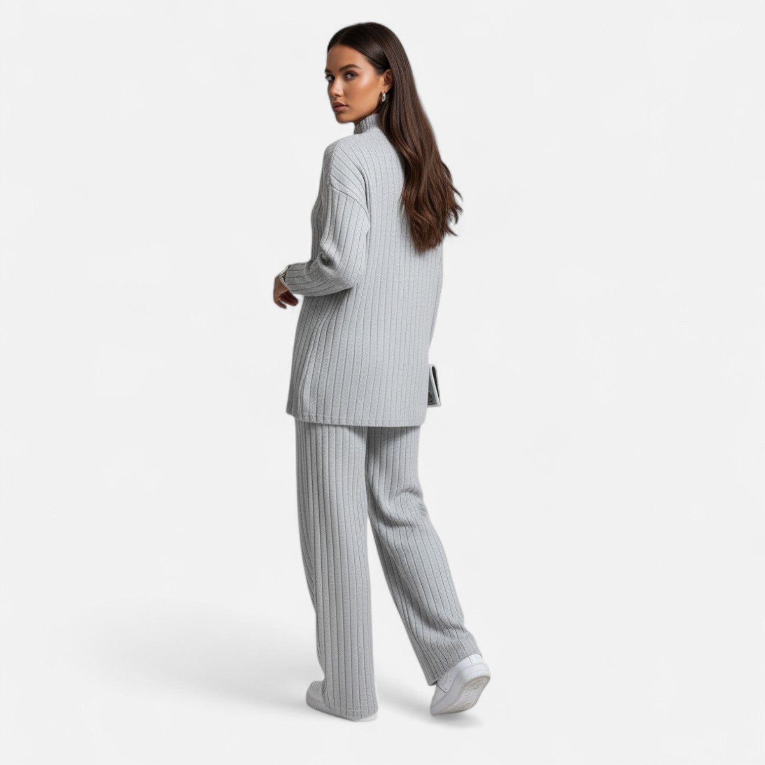 Dorevelle | Women's Ribbed Set with Mock Neck & Wide-Leg Style for a Chic and Comfortable Look