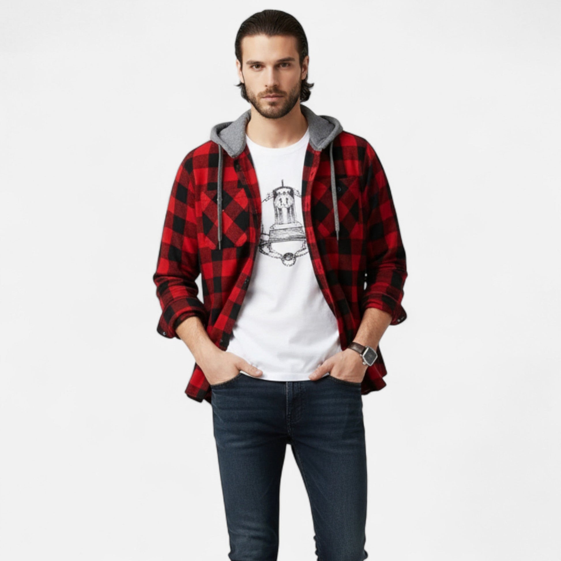 Dorevelle men’s stylish button-up hooded sweater for a casual yet trendy look