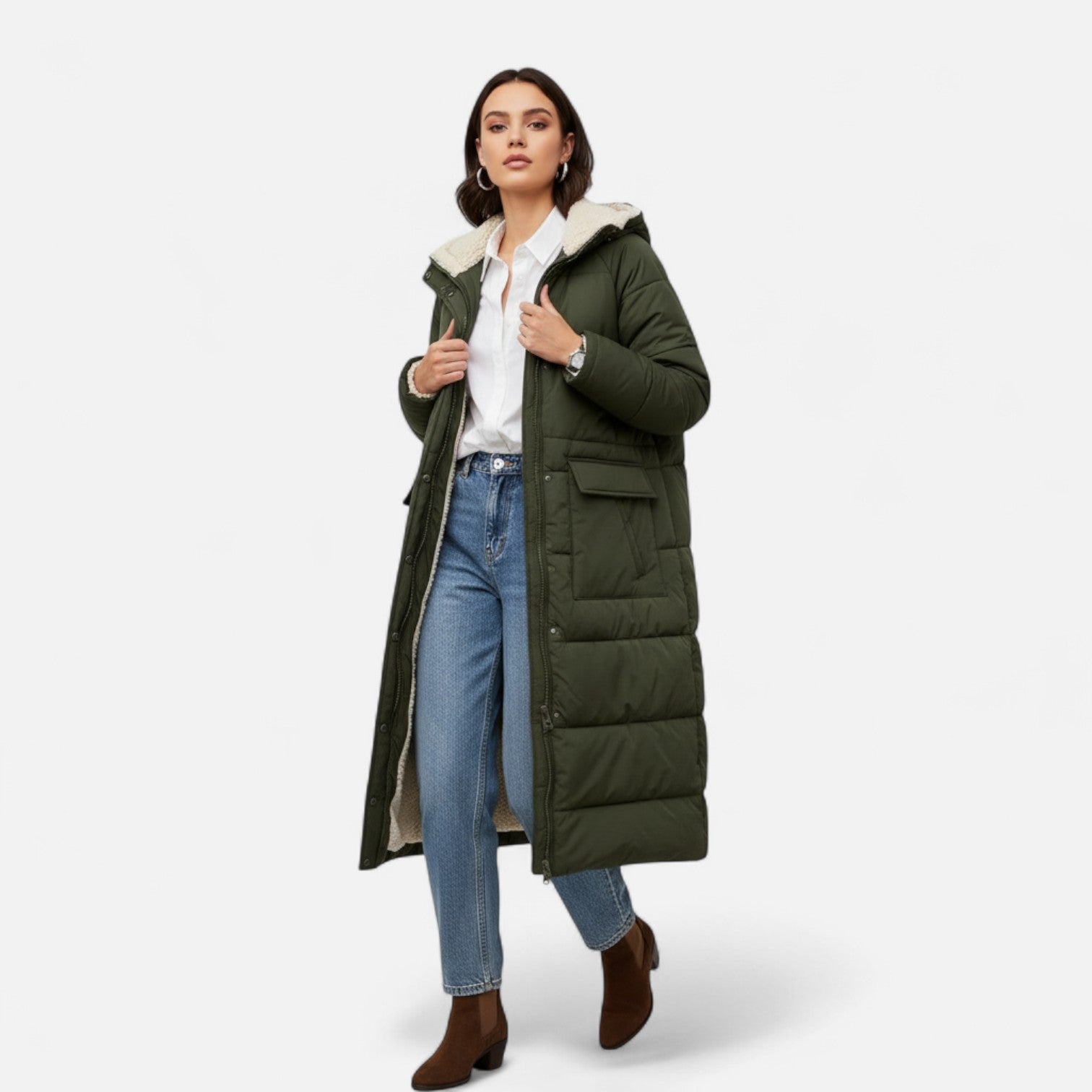 Dorevella | Women’s Long Padded Coat – Fleece Winter Elegance
