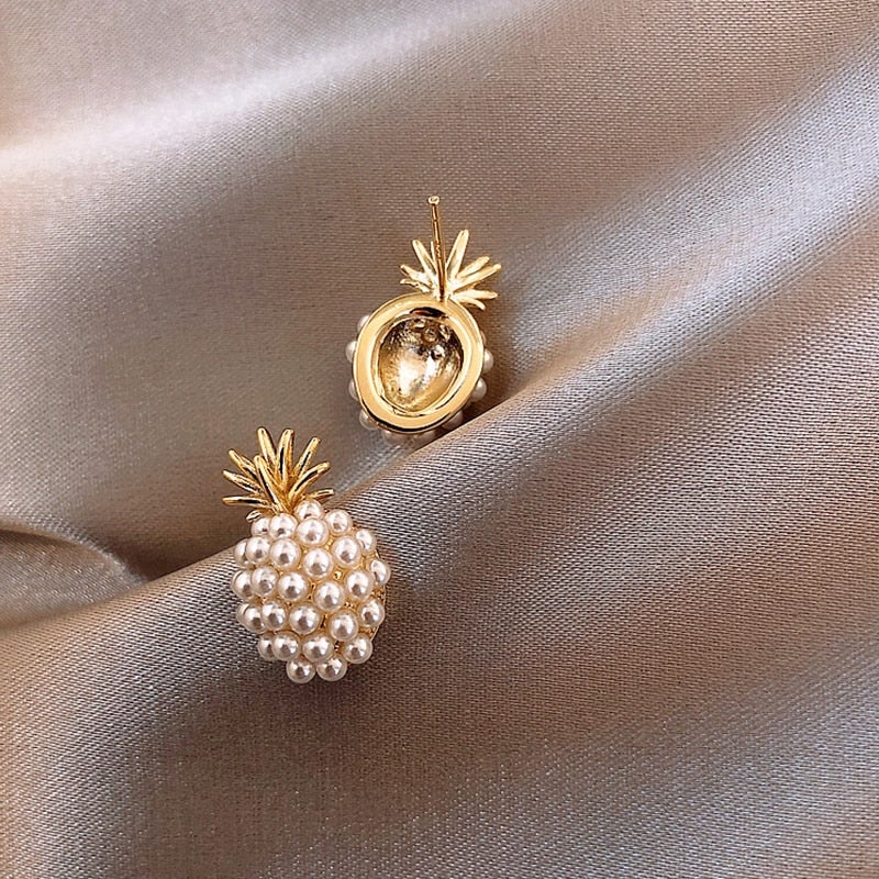 Exotic pineapple earrings with sparkling pearls