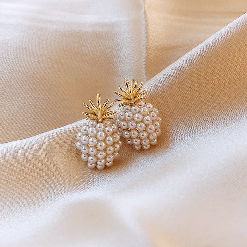 Exotic pineapple earrings with sparkling pearls