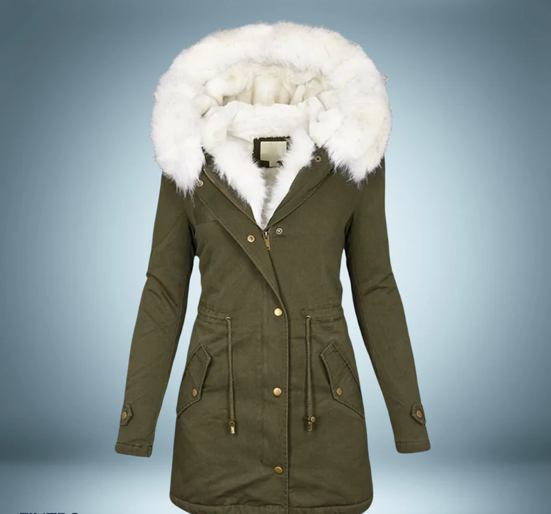 Elegant Black Parka with Luxurious Fur Collar