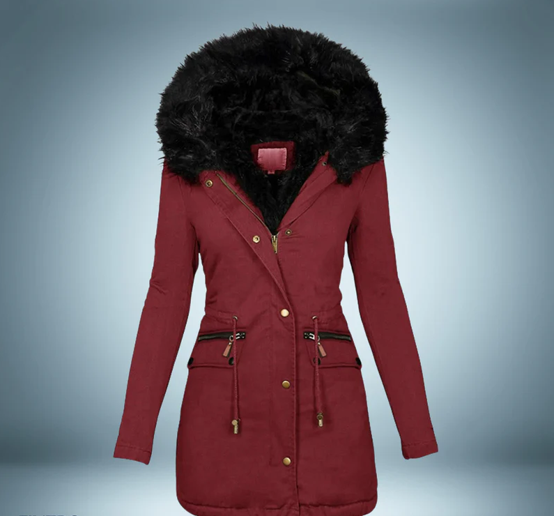 Elegant Black Parka with Luxurious Fur Collar