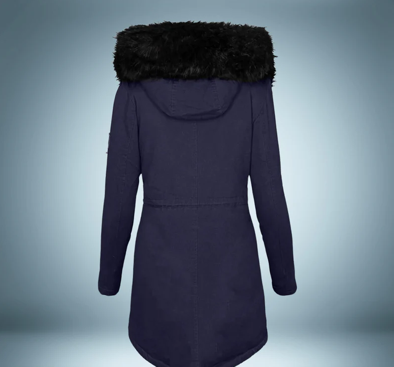 Elegant Black Parka with Luxurious Fur Collar