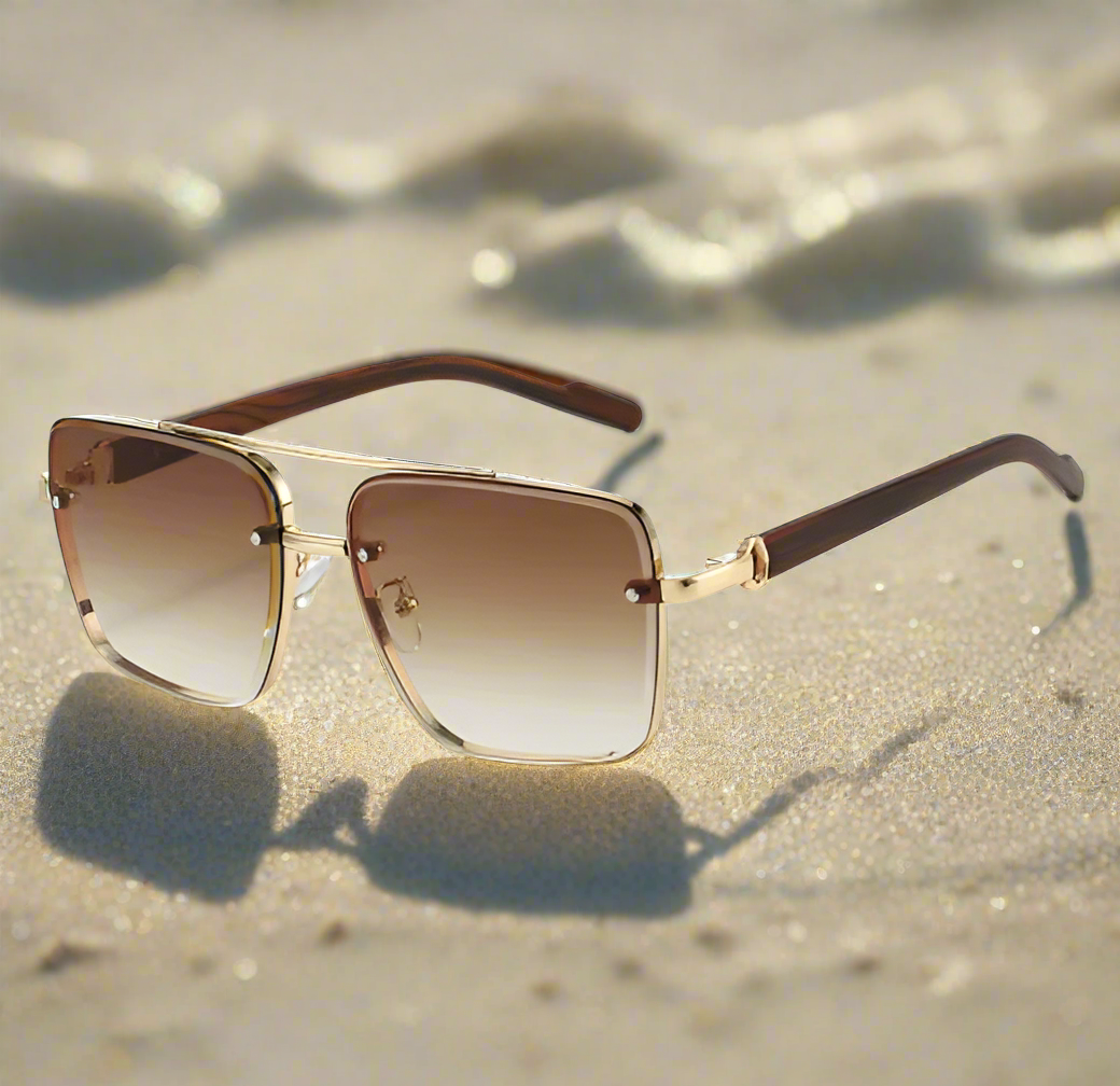 Women's sunglasses in retro design - metal, double bridge, pilot style