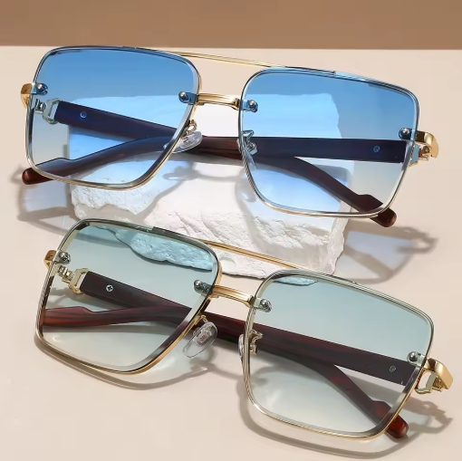 Women's sunglasses in retro design - metal, double bridge, pilot style