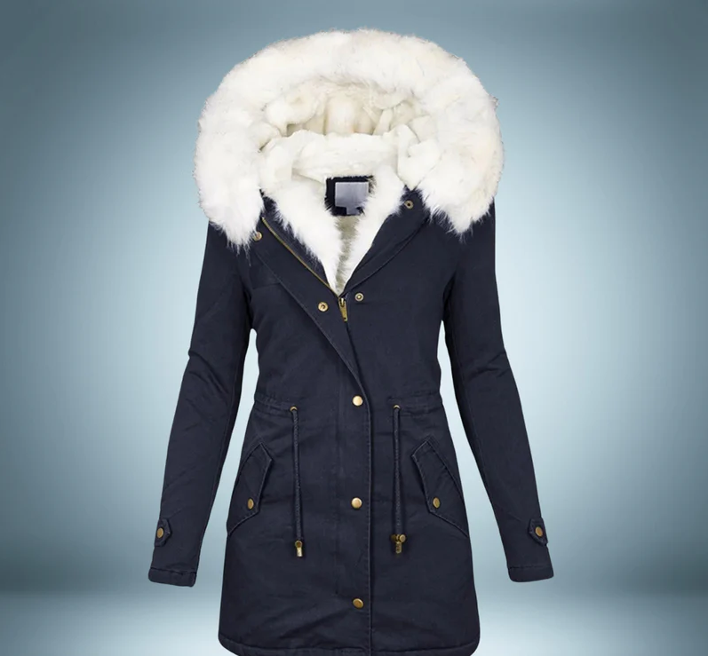 Elegant Black Parka with Luxurious Fur Collar