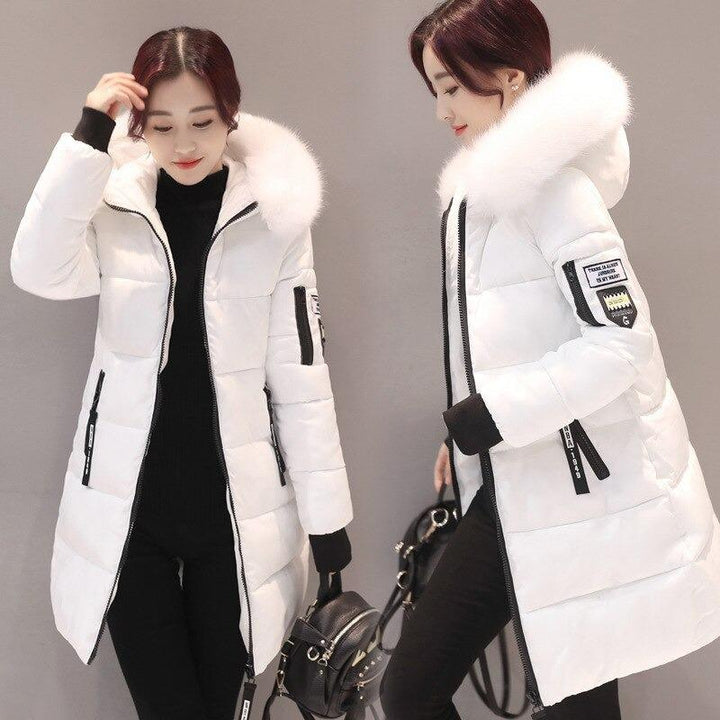 Clus – Elegant high-waisted women's winter coat with stylish open fur collar