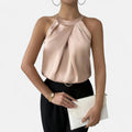 Dorevelle | Elegant Satin Blouse for Women – Pleated Halter Design
