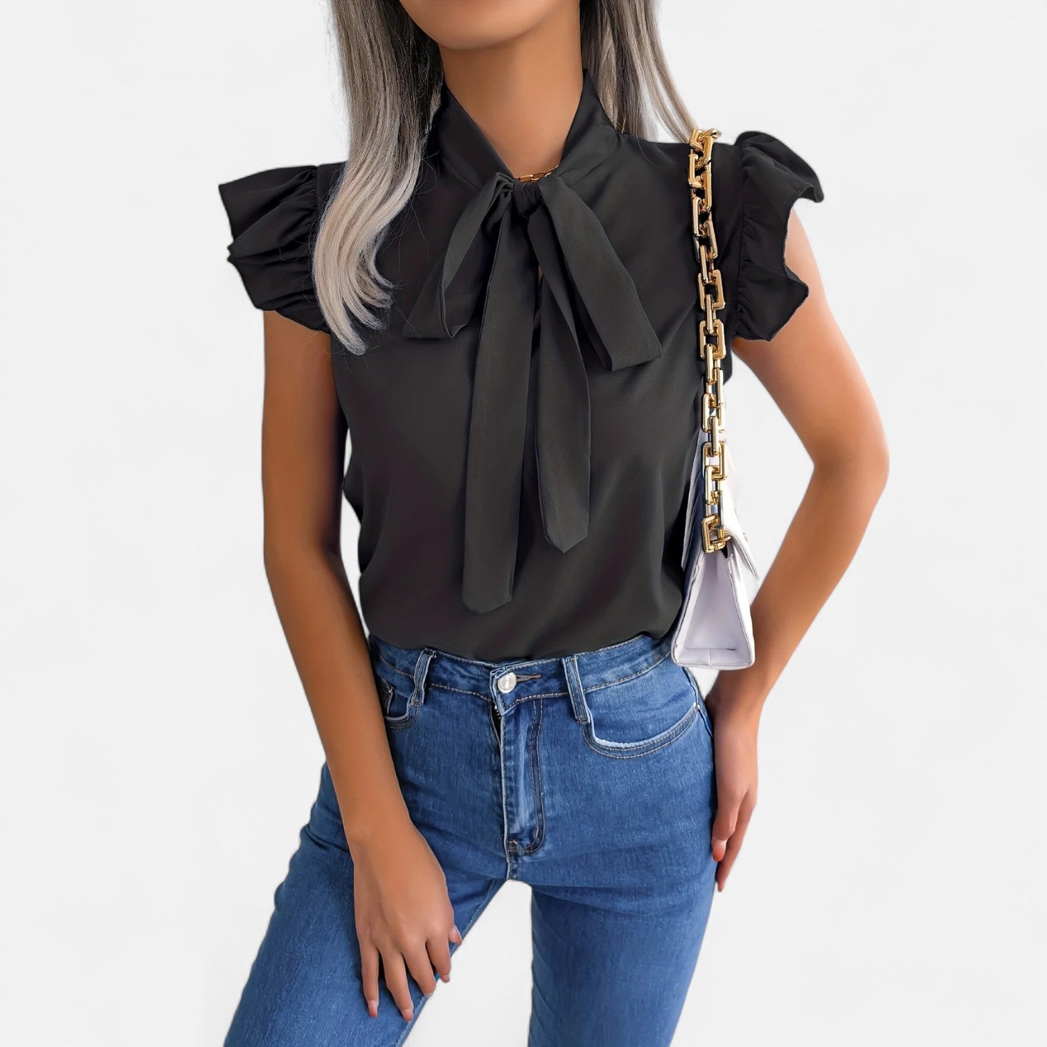 Dorevelle Opaca Collo Donna – Top in Chiffon con Nastrino Senza Maniche