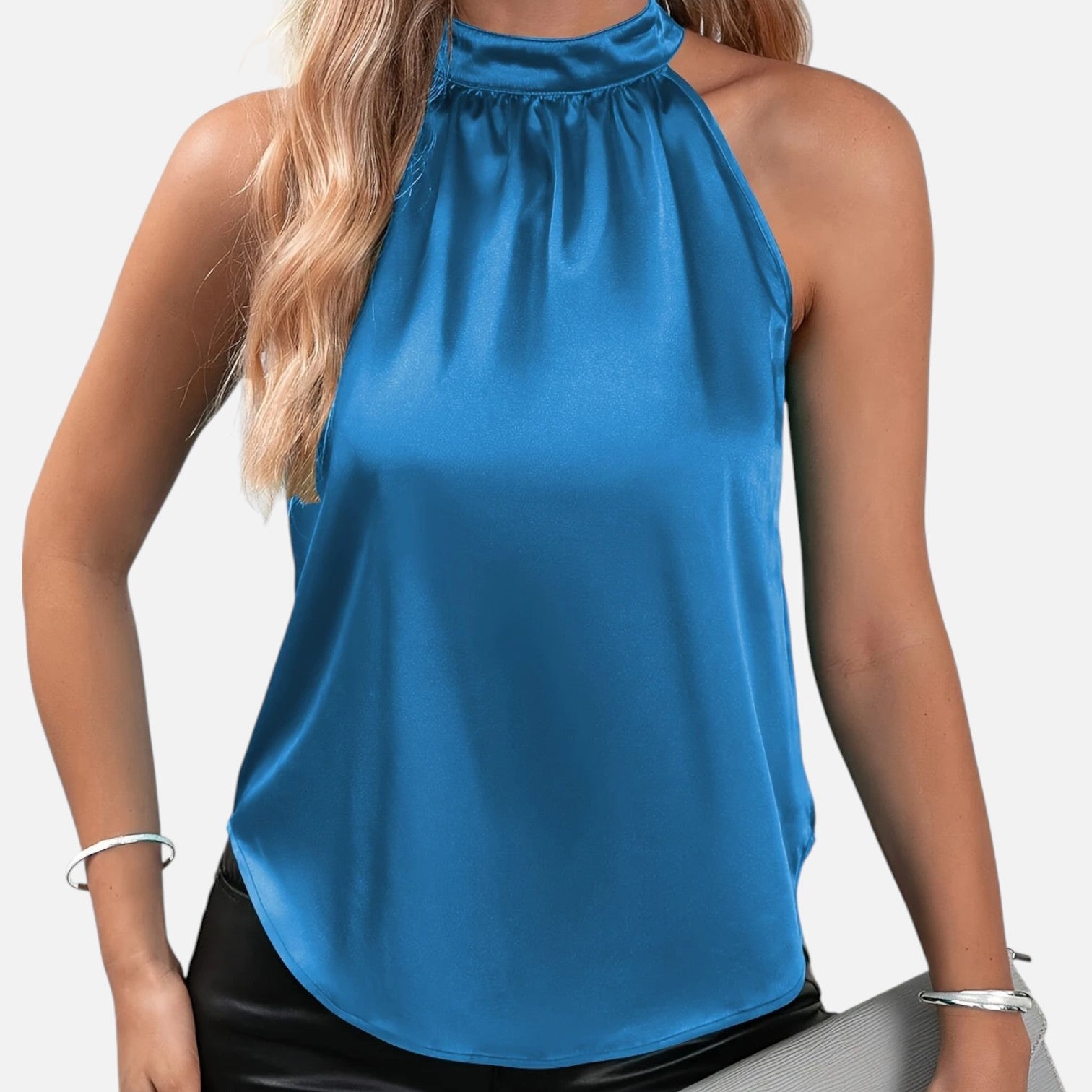 Dorevelle Women's Elegant Riviera Satin Halter Blouse – Timeless Style