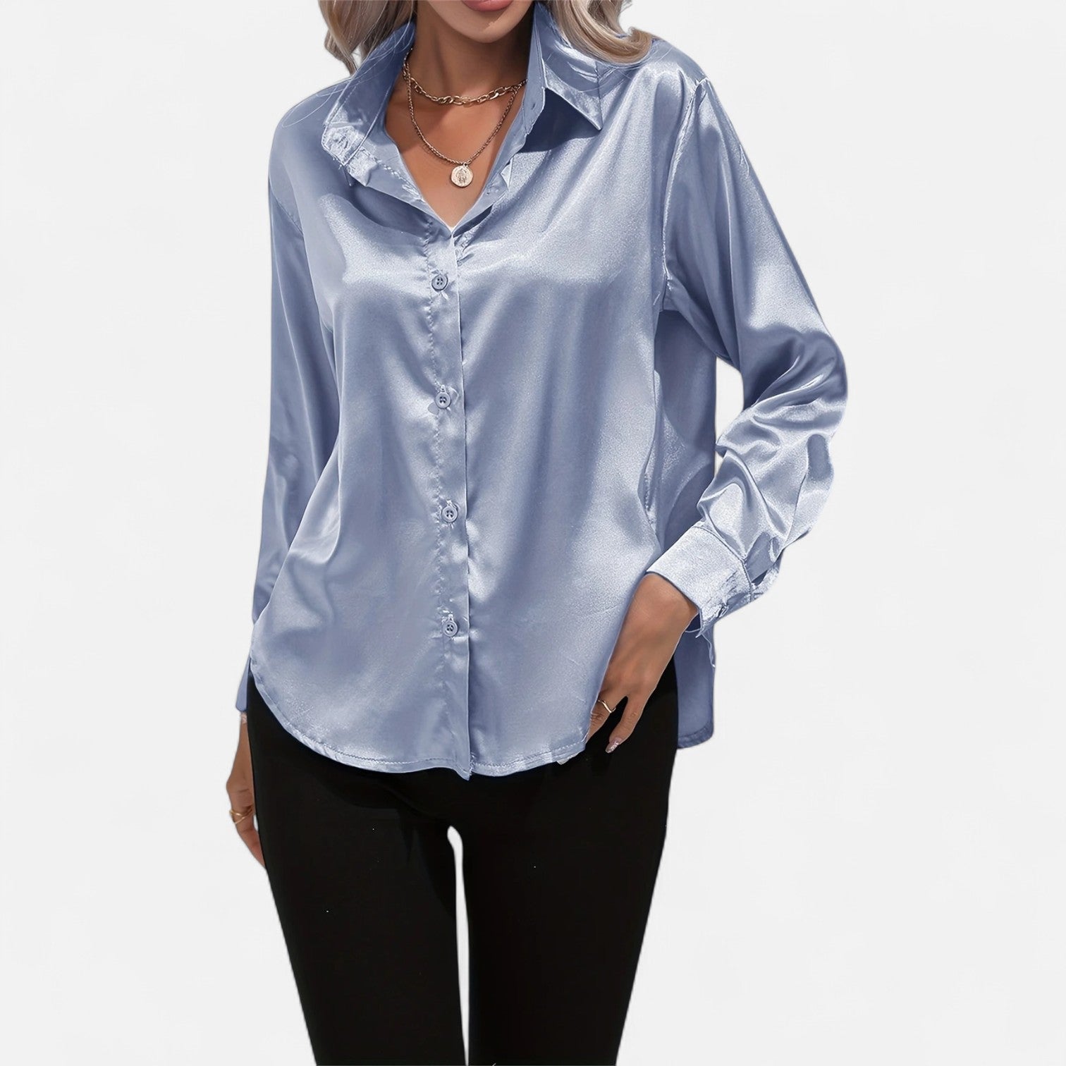 Dorevelle Women's Elegant Satin Shirt with Heritage Collar for a Classic Stylish Look