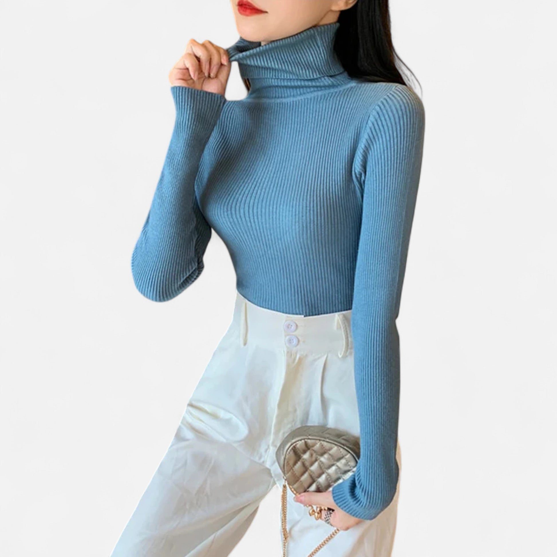 Dorevelle | Women’s Cozy Ribbed Turtleneck – Stylish Foldover Winter Elegance