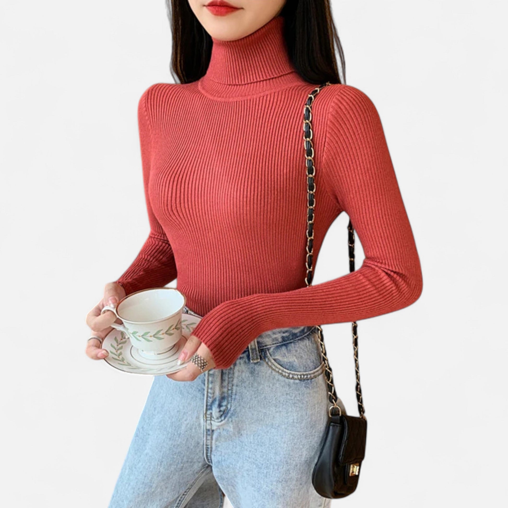 Dorevelle | Women’s Cozy Ribbed Turtleneck – Stylish Foldover Winter Elegance