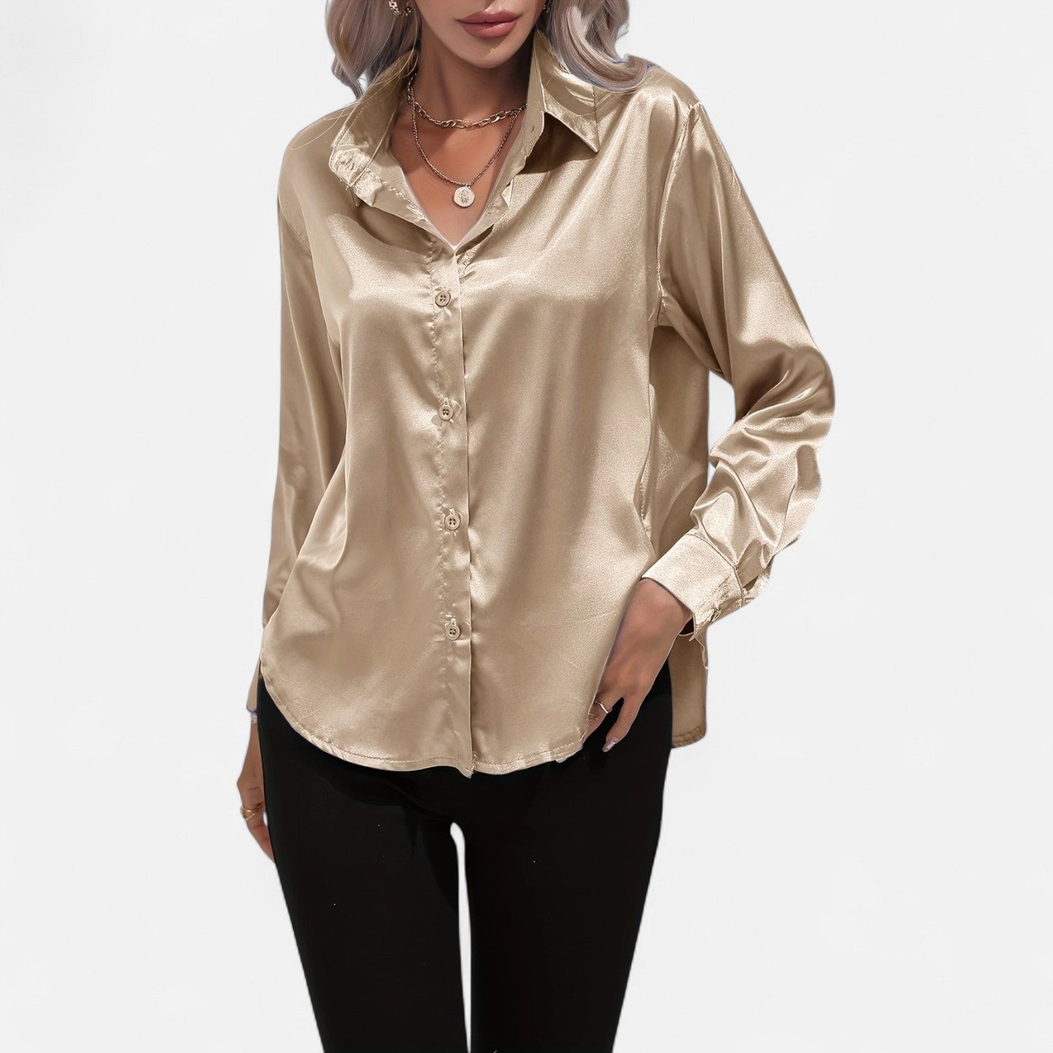Dorevelle Women's Elegant Satin Shirt with Heritage Collar for a Classic Stylish Look