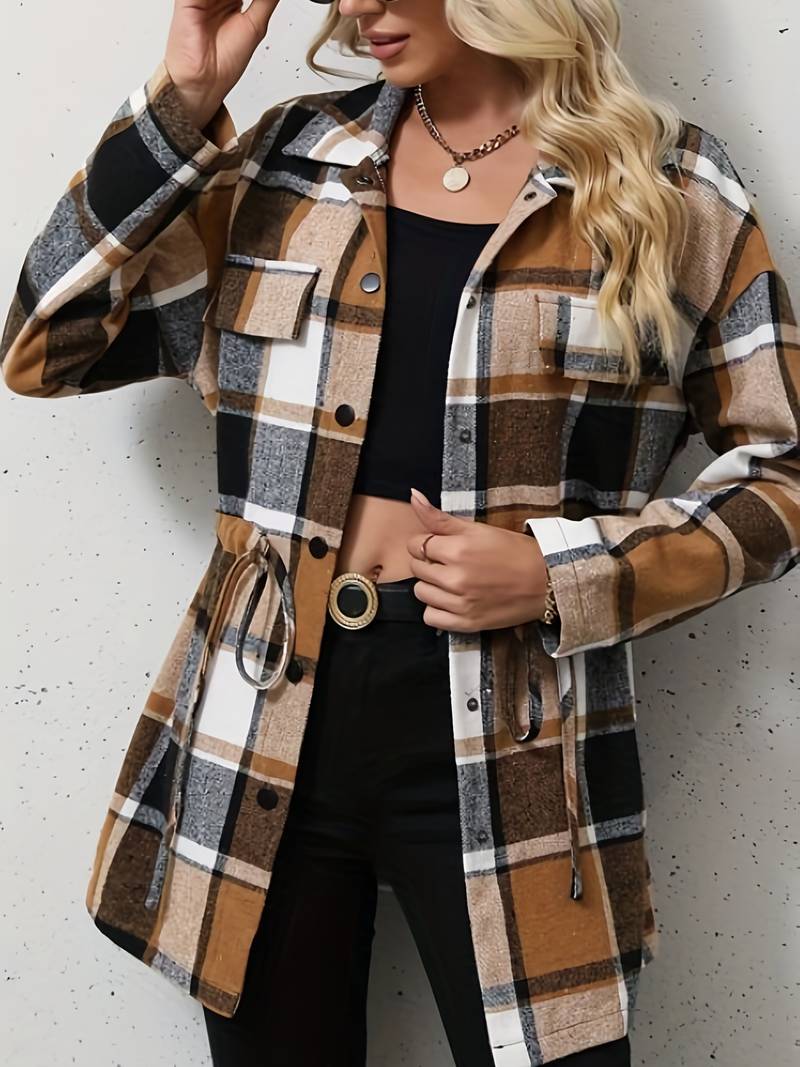 Ashley – Elegant Plaid Long Sleeve Coat for Style-Conscious Ladies