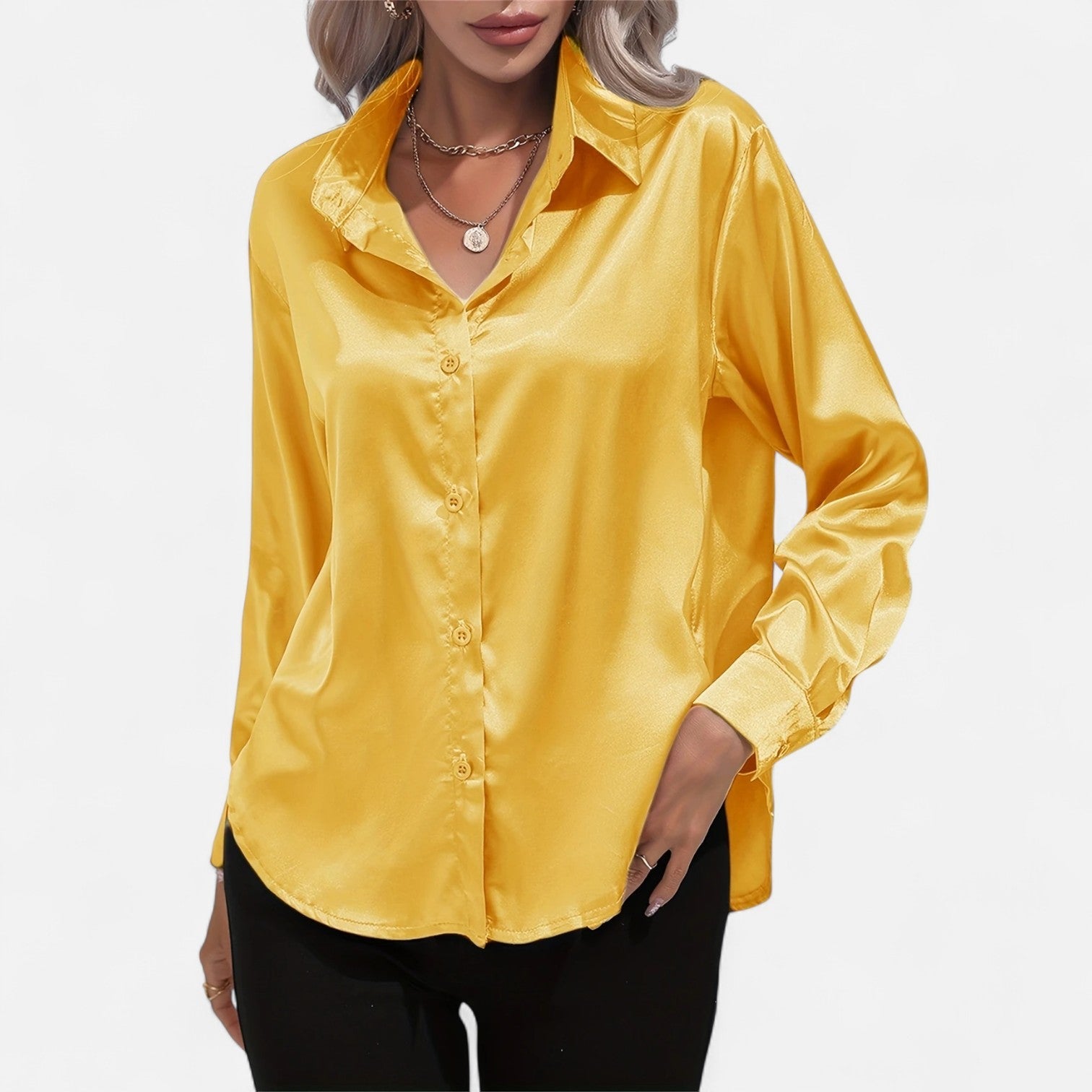 Dorevelle Women's Elegant Satin Shirt with Heritage Collar for a Classic Stylish Look