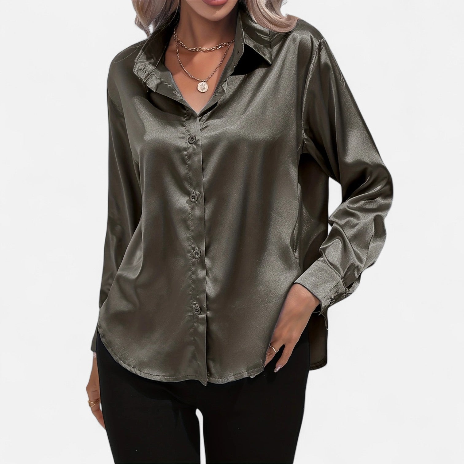 Dorevelle Women's Elegant Satin Shirt with Heritage Collar for a Classic Stylish Look
