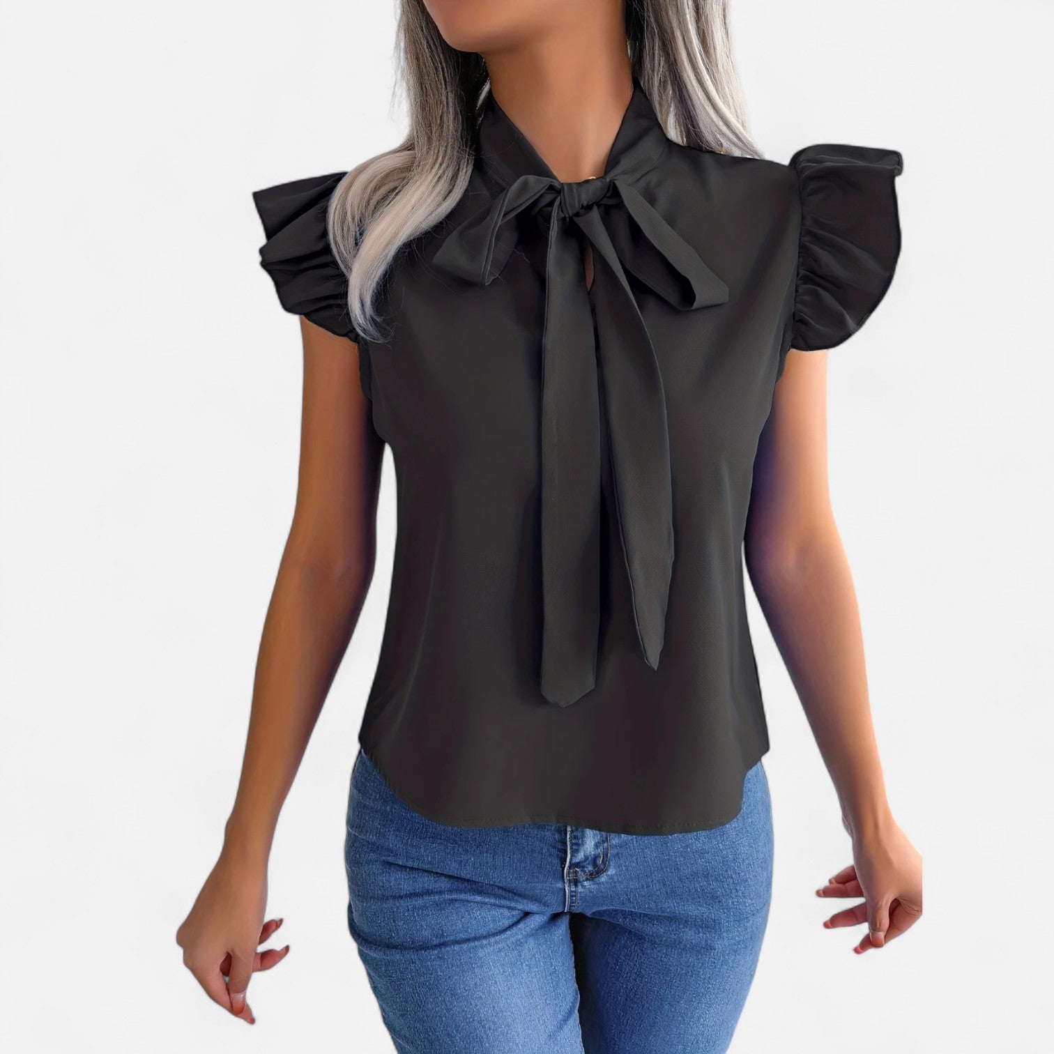 Dorevelle Opaca Collo Donna – Top in Chiffon con Nastrino Senza Maniche