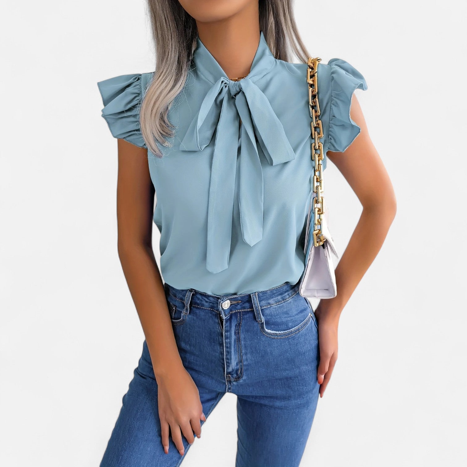 Dorevelle Opaca Collo Donna – Top in Chiffon con Nastrino Senza Maniche