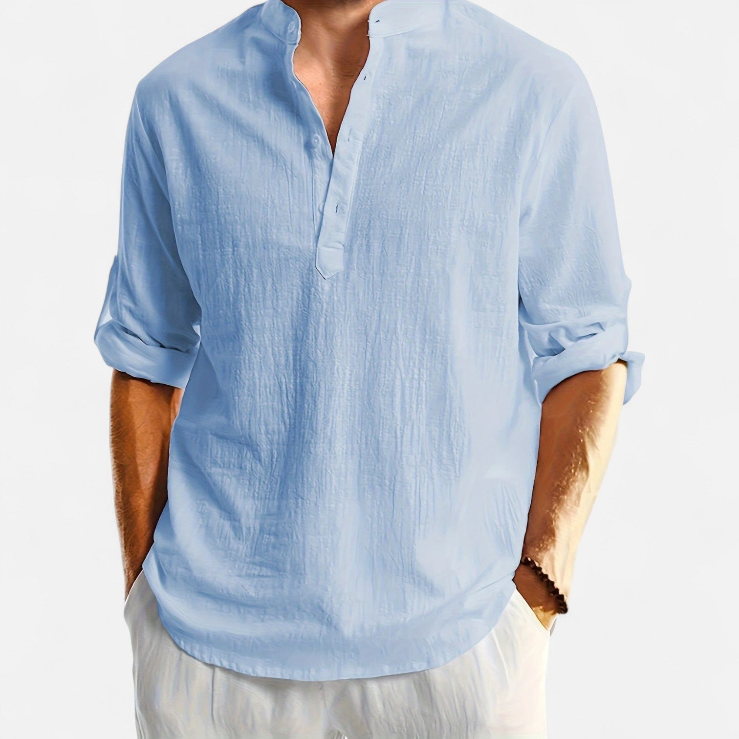 Dorevelle Men’s Linen Henley Shirt with Heritage Collarless Design for a Classic and Stylish Look