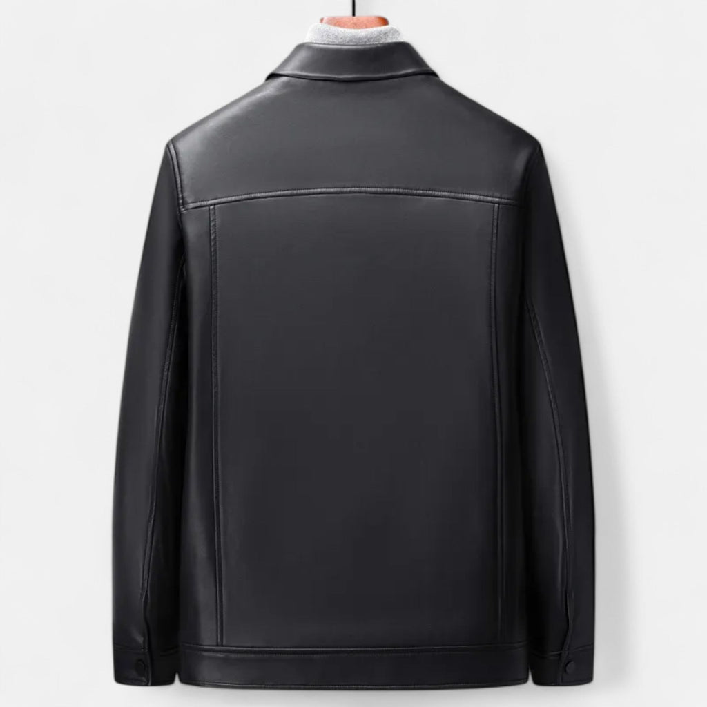 Dorevelle | Men’s Polo Leather Coat – Classic Straight-Hem Design