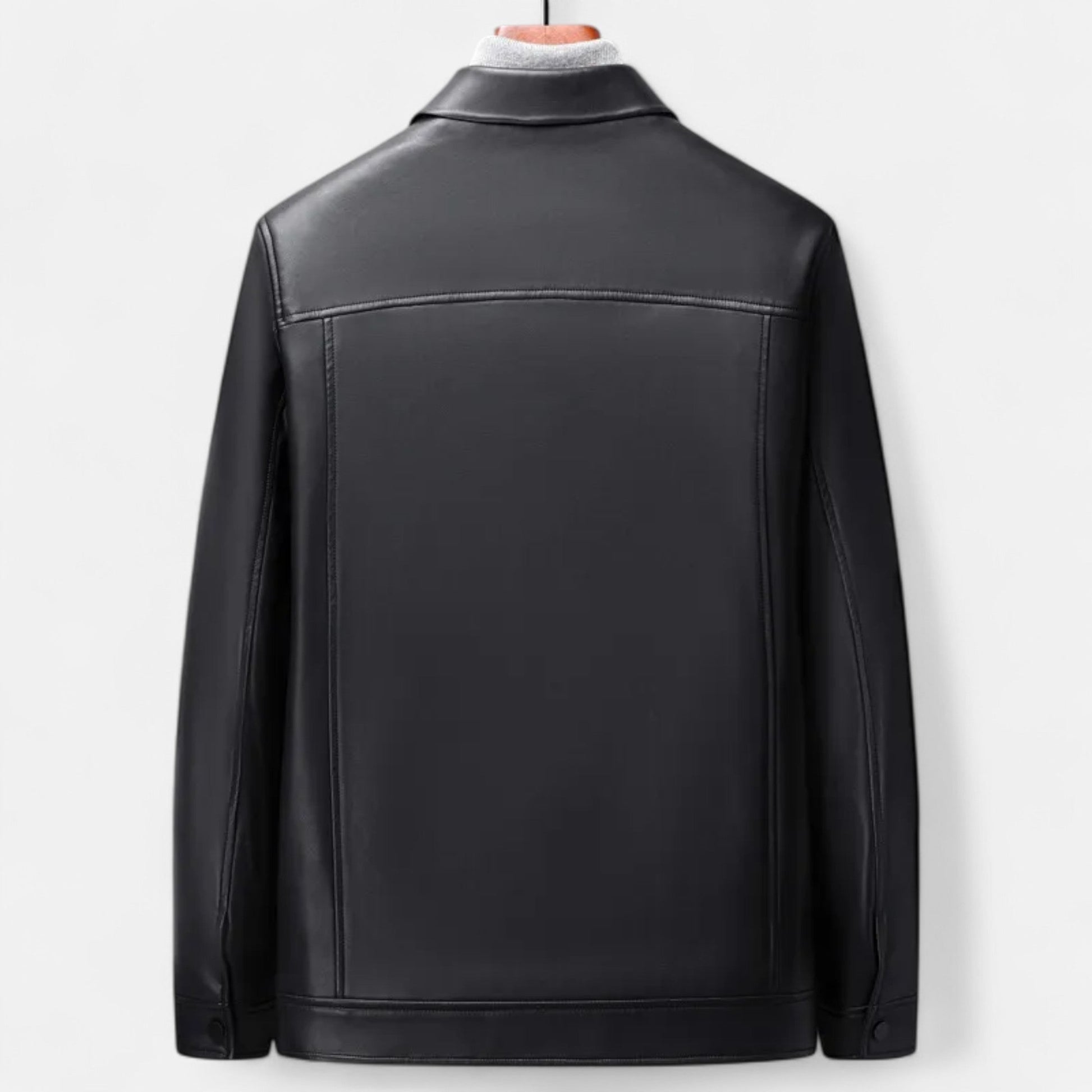 Dorevelle | Men’s Polo Leather Coat – Classic Straight-Hem Design