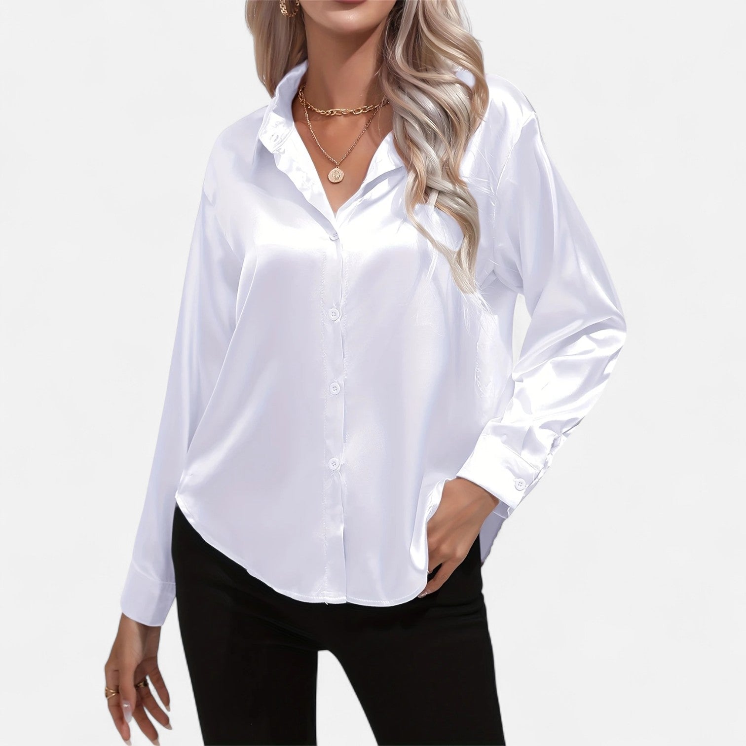 Dorevelle Women's Elegant Satin Shirt with Heritage Collar for a Classic Stylish Look