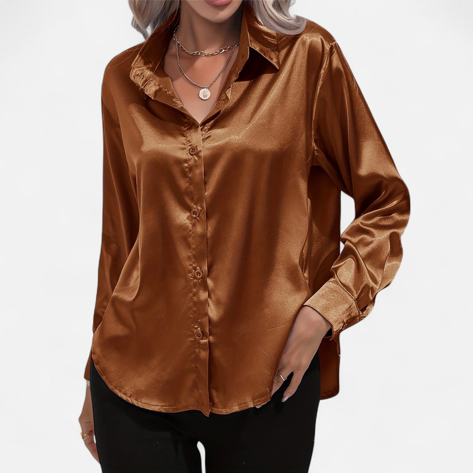 Dorevelle Women's Elegant Satin Shirt with Heritage Collar for a Classic Stylish Look