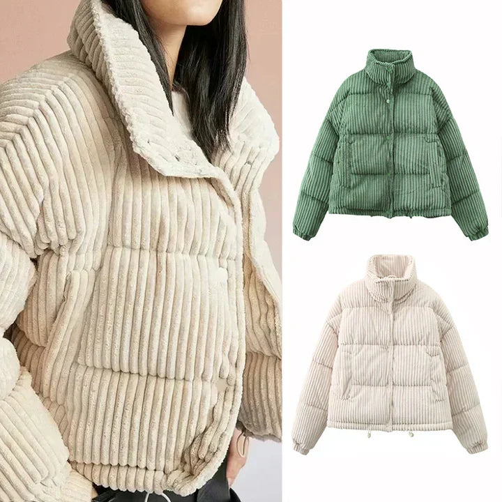 Stylish and warm corduroy winter jacket for women – perfect for the cold season