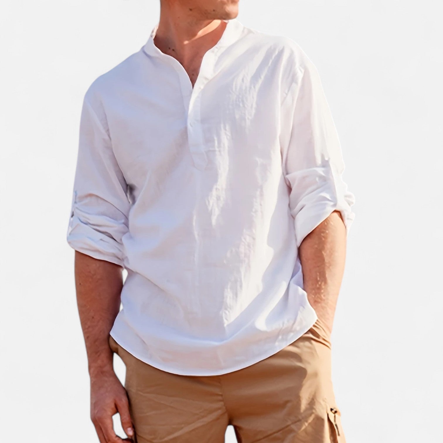 Dorevelle Men’s Linen Henley Shirt with Heritage Collarless Design for a Classic and Stylish Look