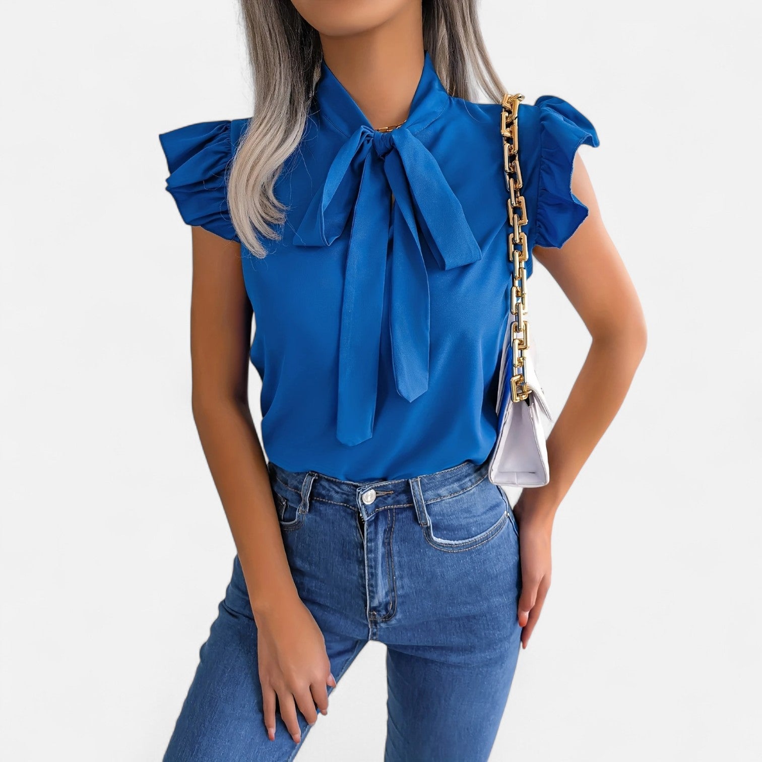 Dorevelle Opaca Collo Donna – Top in Chiffon con Nastrino Senza Maniche