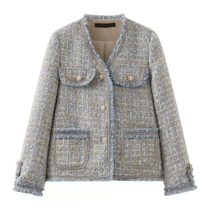 Elegant tweed jackets with fringes, button details, and practical pockets – stylish for women