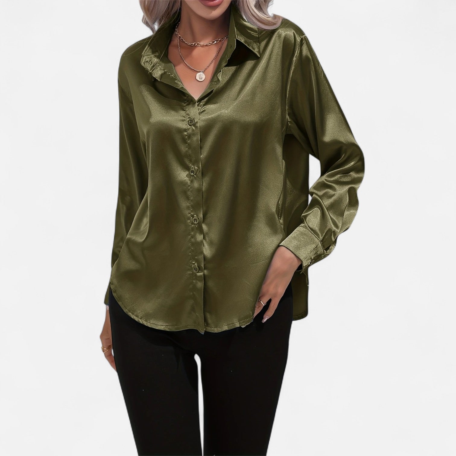 Dorevelle Women's Elegant Satin Shirt with Heritage Collar for a Classic Stylish Look