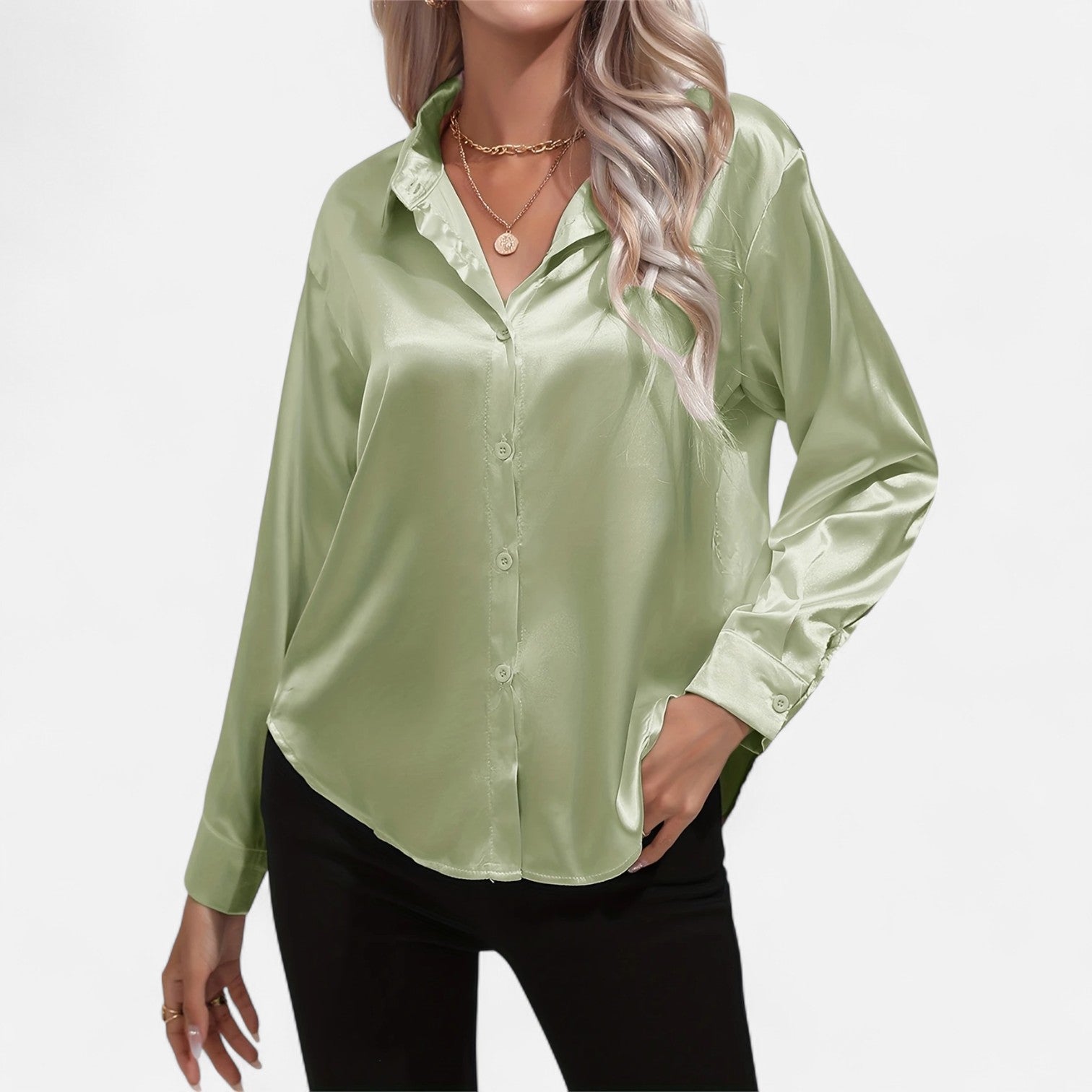 Dorevelle Women's Elegant Satin Shirt with Heritage Collar for a Classic Stylish Look