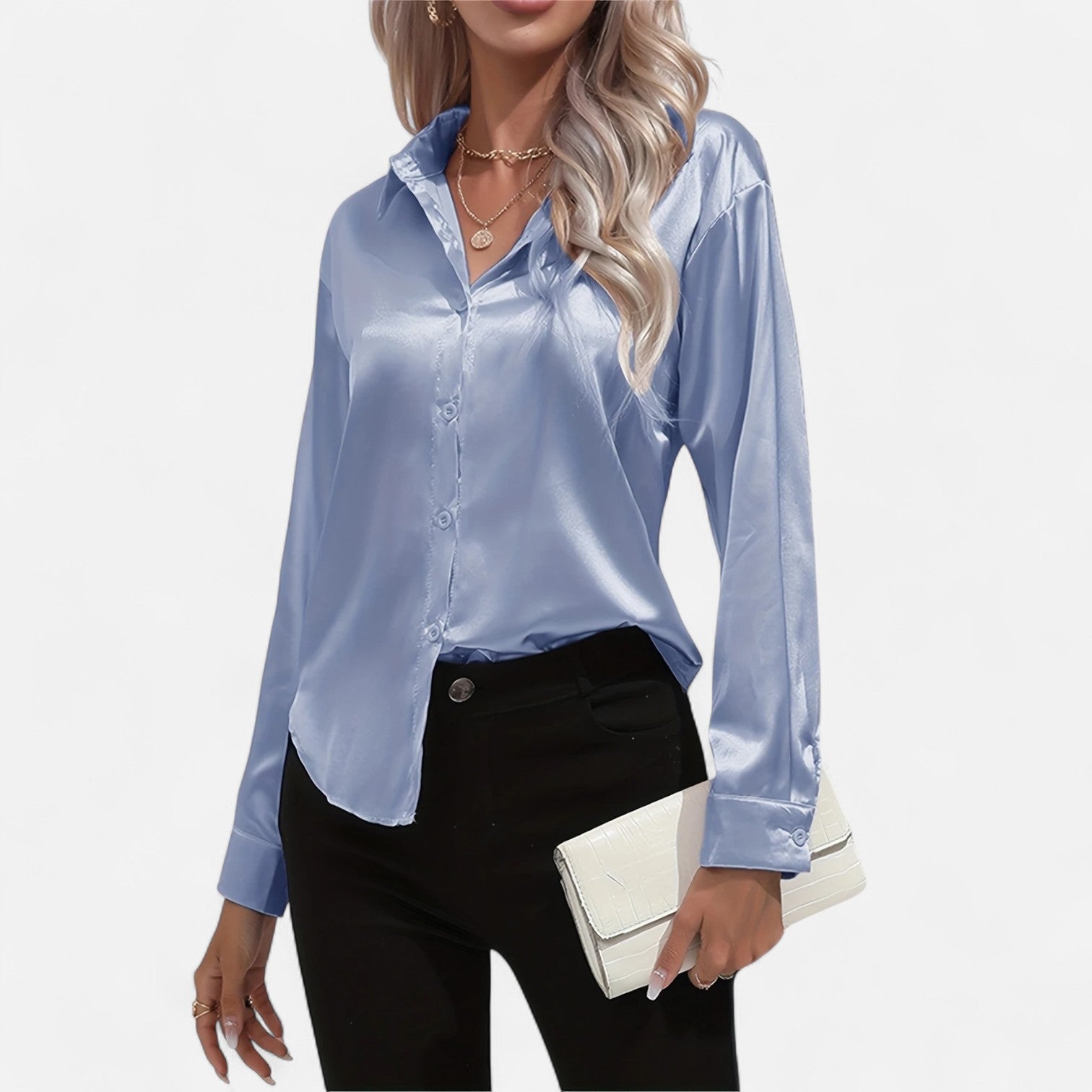 Dorevelle Women's Elegant Satin Shirt with Heritage Collar for a Classic Stylish Look