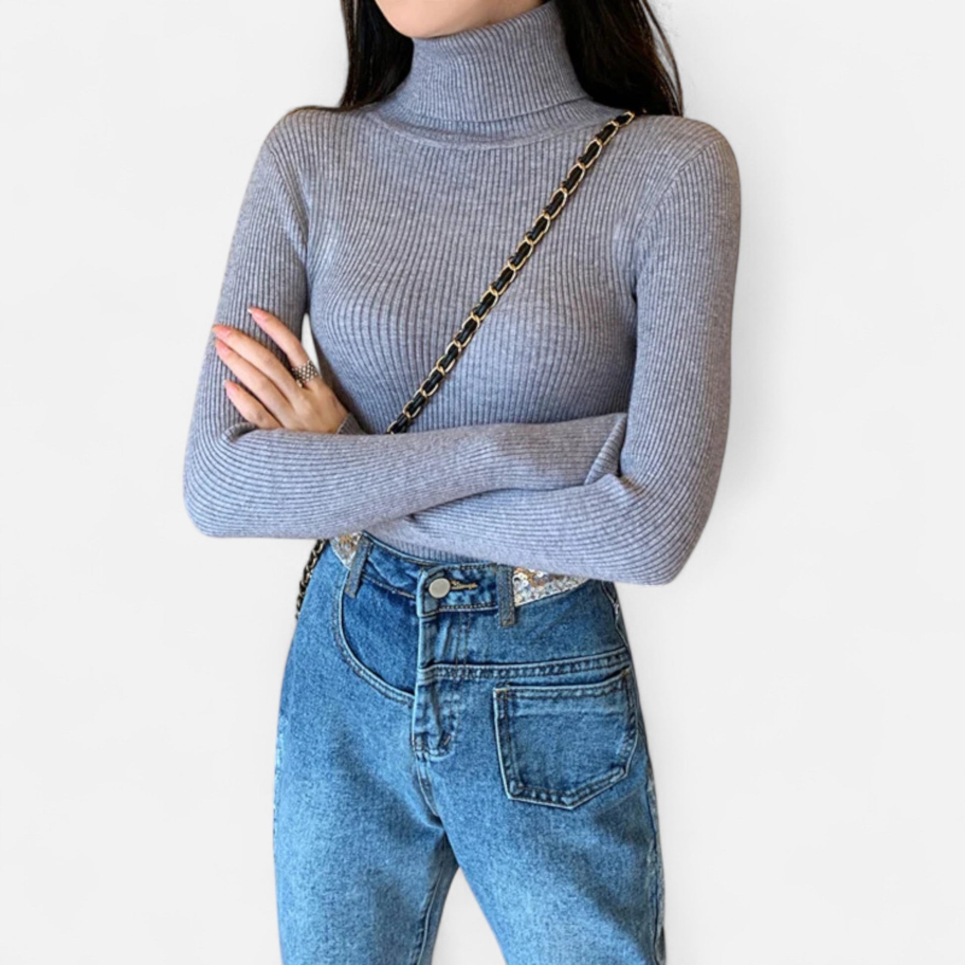 Dorevelle | Women’s Cozy Ribbed Turtleneck – Stylish Foldover Winter Elegance