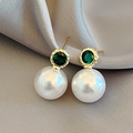 Elegant Pearl Earrings with Sparkling Green Crystal