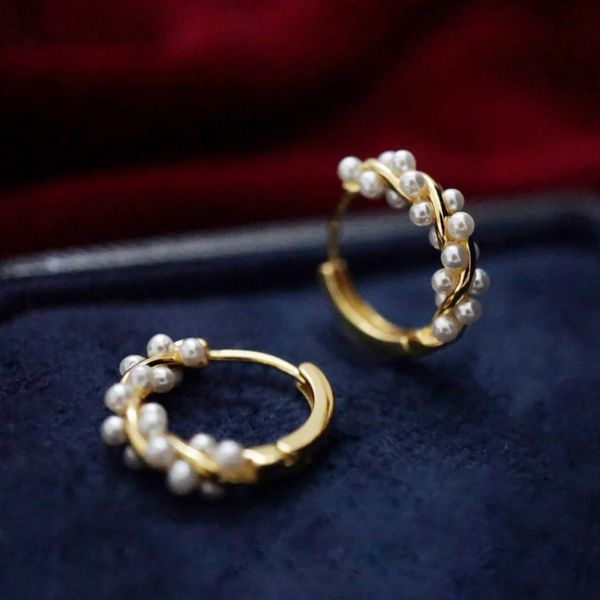 Elegant Gold-Plated Earrings with Intricate Pearl Decorations